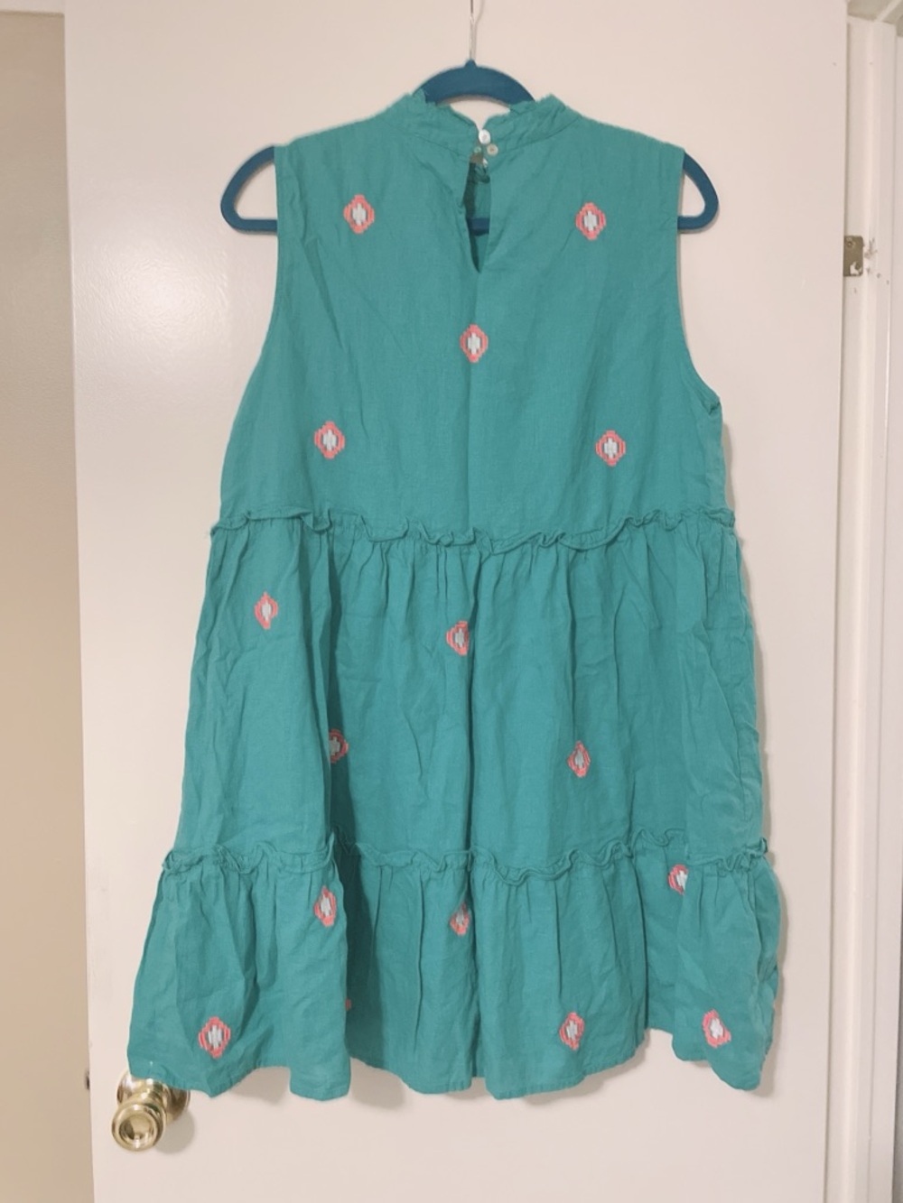 J Marie Teal Sleeveless Tiered Embroidered Dress Size Large. - Picture 8 of 11